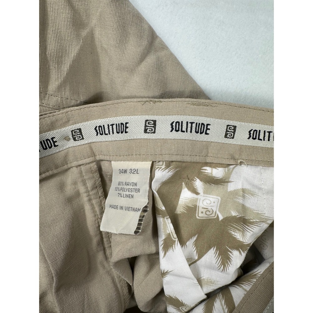 Solitude Mens 34x32 Tan Pleated Dress Pants Casual Rayon Blend - Picture 4 of 7